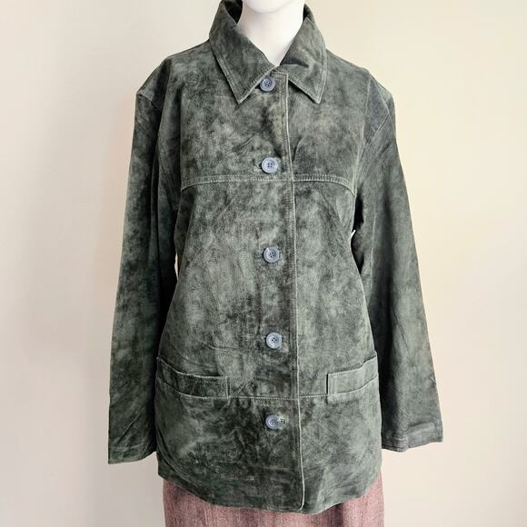 GENUINE LEATHER Suede Jacket Vintage Army Chore Coat Workwear Womens Size S - Picture 1 of 12